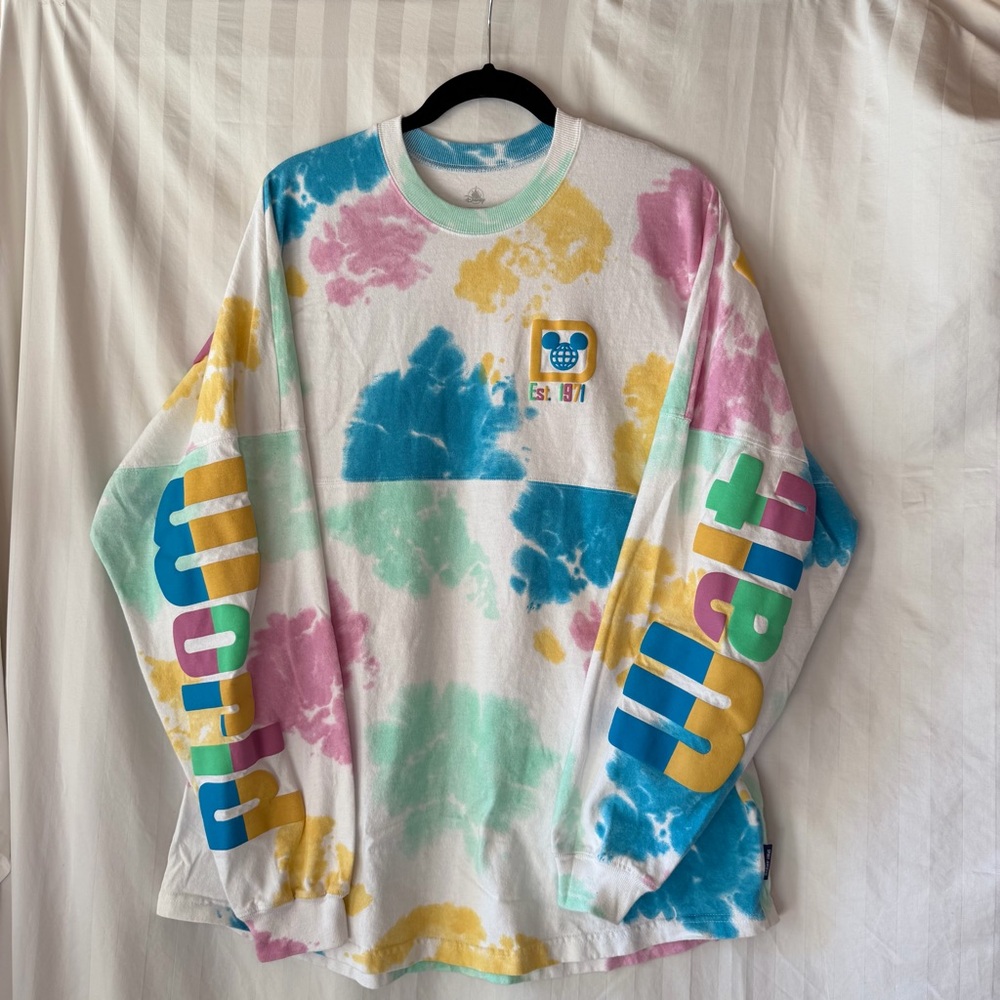 Walt Disney World Adult XL White Rainbow Tie Dye Long Sleeve Spirit Jersey